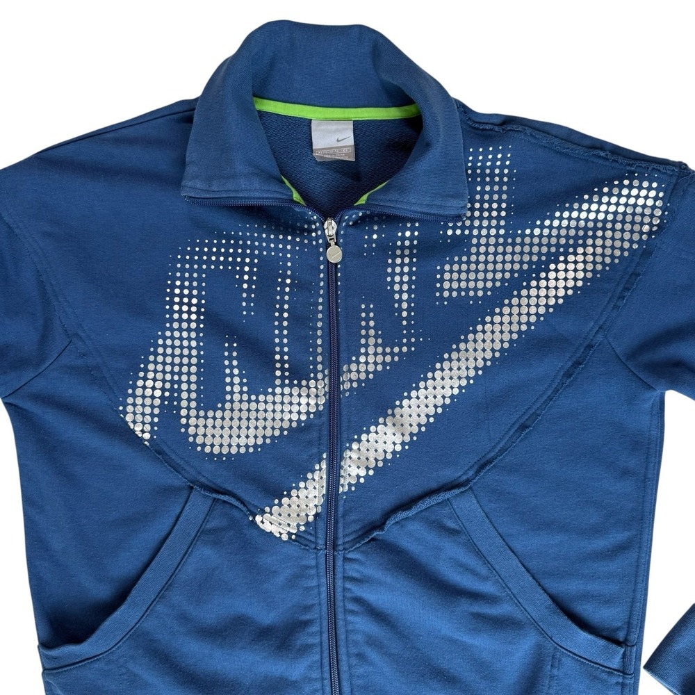 Y2K Nike Athletic Gym Jacket Youth Sz XL Womens L Blue Silver Athleisure Workout
